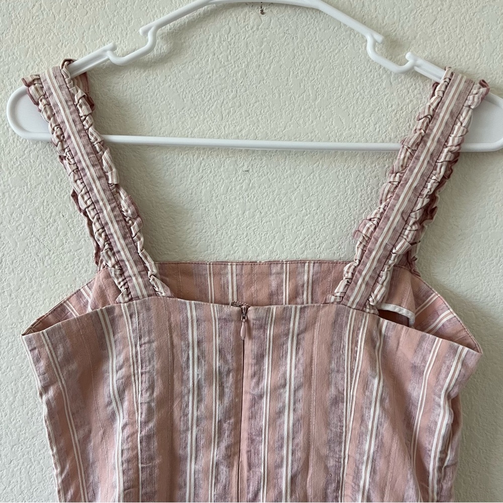 ALEXIS The Brandy Striped Linen Blend Ruffle Mini Dress Rose Pink Small - Picture 10 of 16